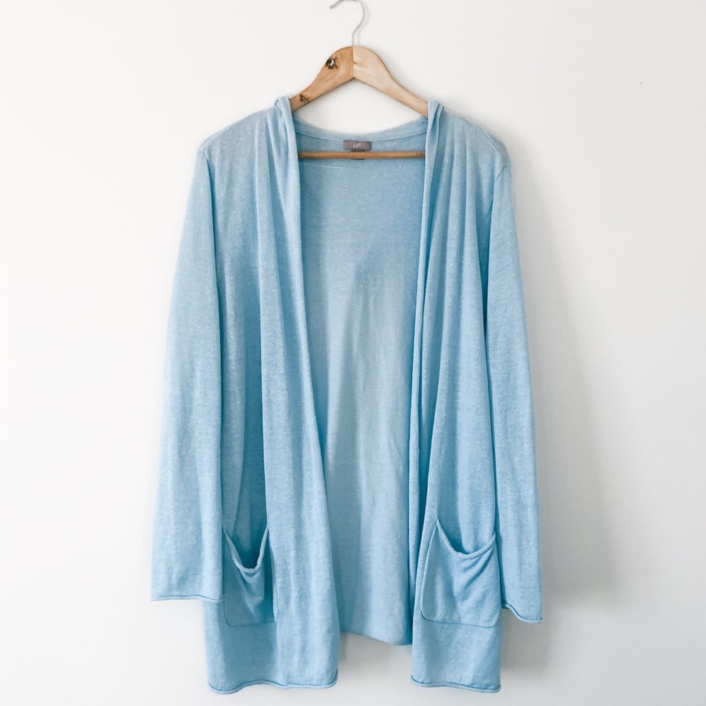 J. Jill Linen Hooded Open-Front Cardigan